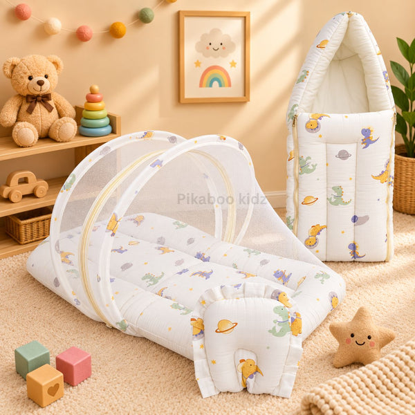 Muslin Carry Nest + Net Bed Combo - Space Dino