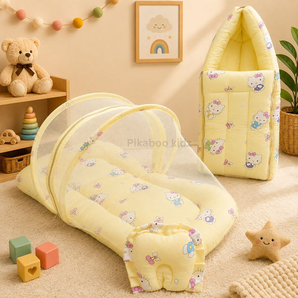 Muslin Carry Nest + Net Bed Combo - Kitty