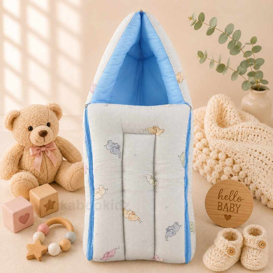 Muslin Carry Nest - Blue elephants