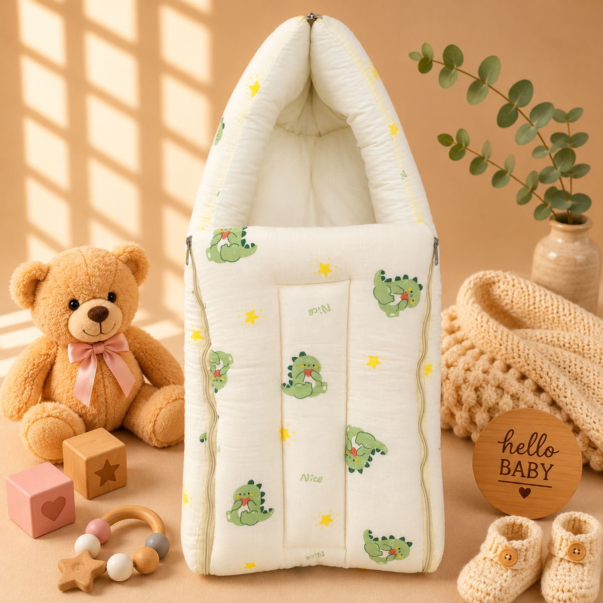 Crinkle Muslin Carry Nest - dino