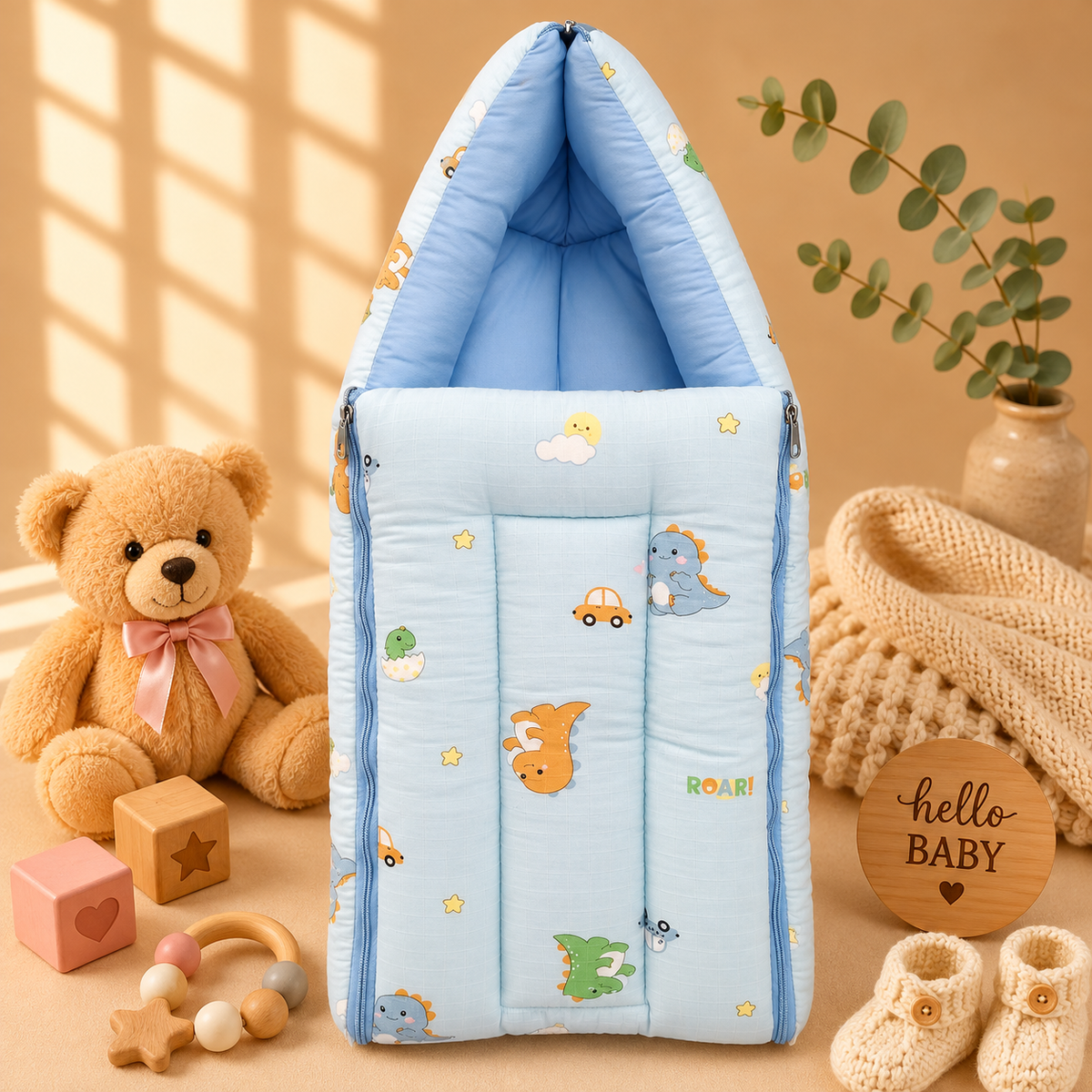 Muslin Carry Nest - blue dino
