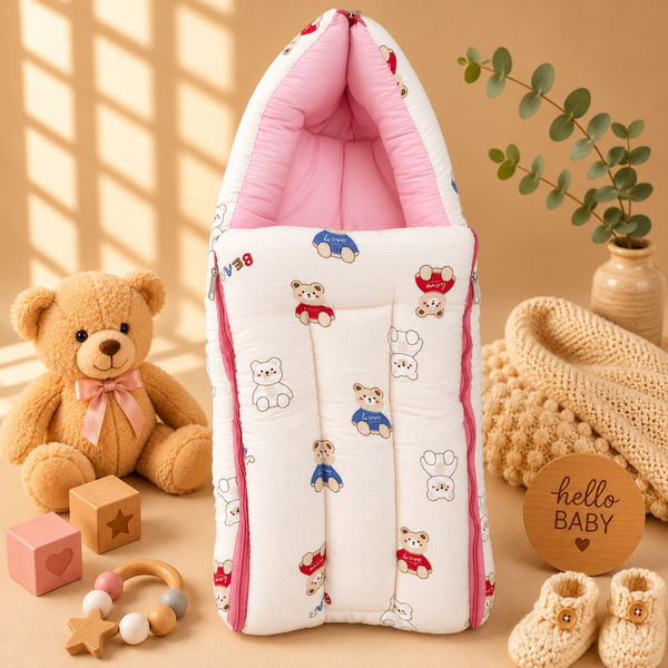 Muslin Carry Nest - pink teddy