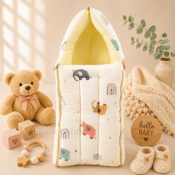 Muslin Carry Nest + Net Bed Combo - Yellow Elephants - alt view