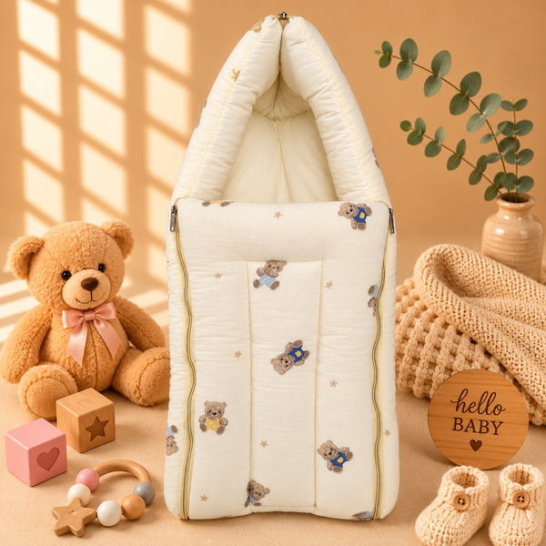 Crinkle Muslin Carry Nest - teddy