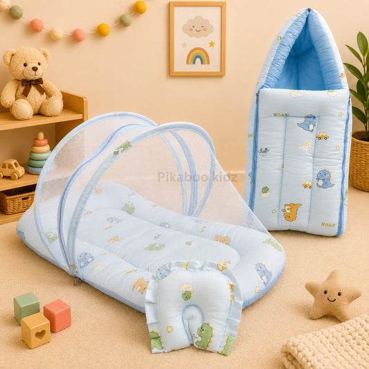 Muslin Carry Nest + Net Bed Combo - Blue