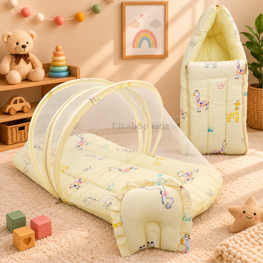 Muslin Carry Nest + Net Bed Combo - Giraffee