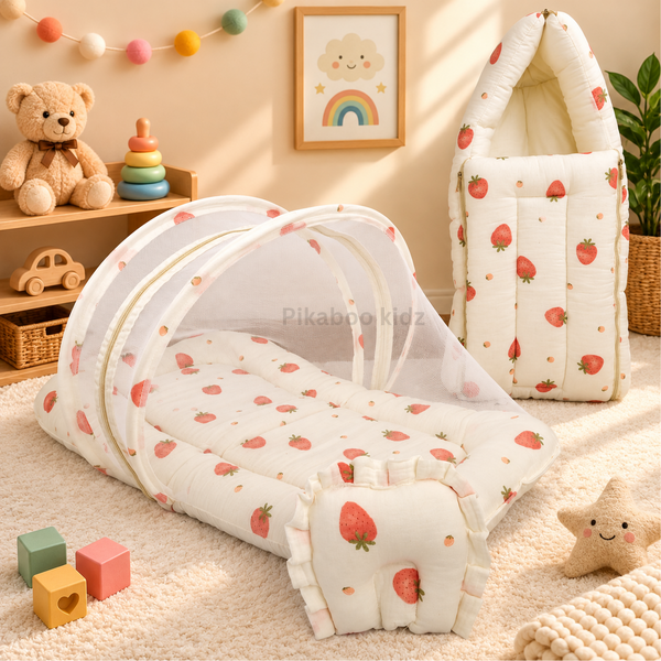 Crinkled Muslin Carry Nest + Net Bed Combo - Fruit