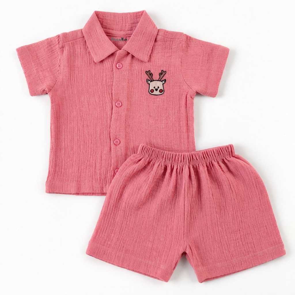 Muslin Shirt and trousers set - Blush pink