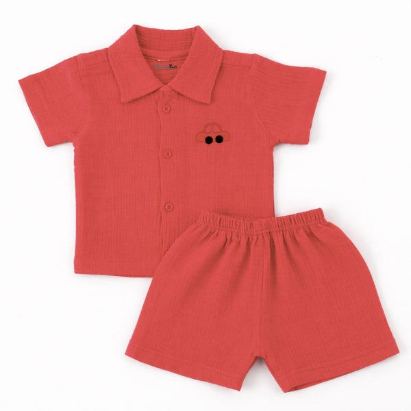 Muslin Shirt and trousers set - Coral pink