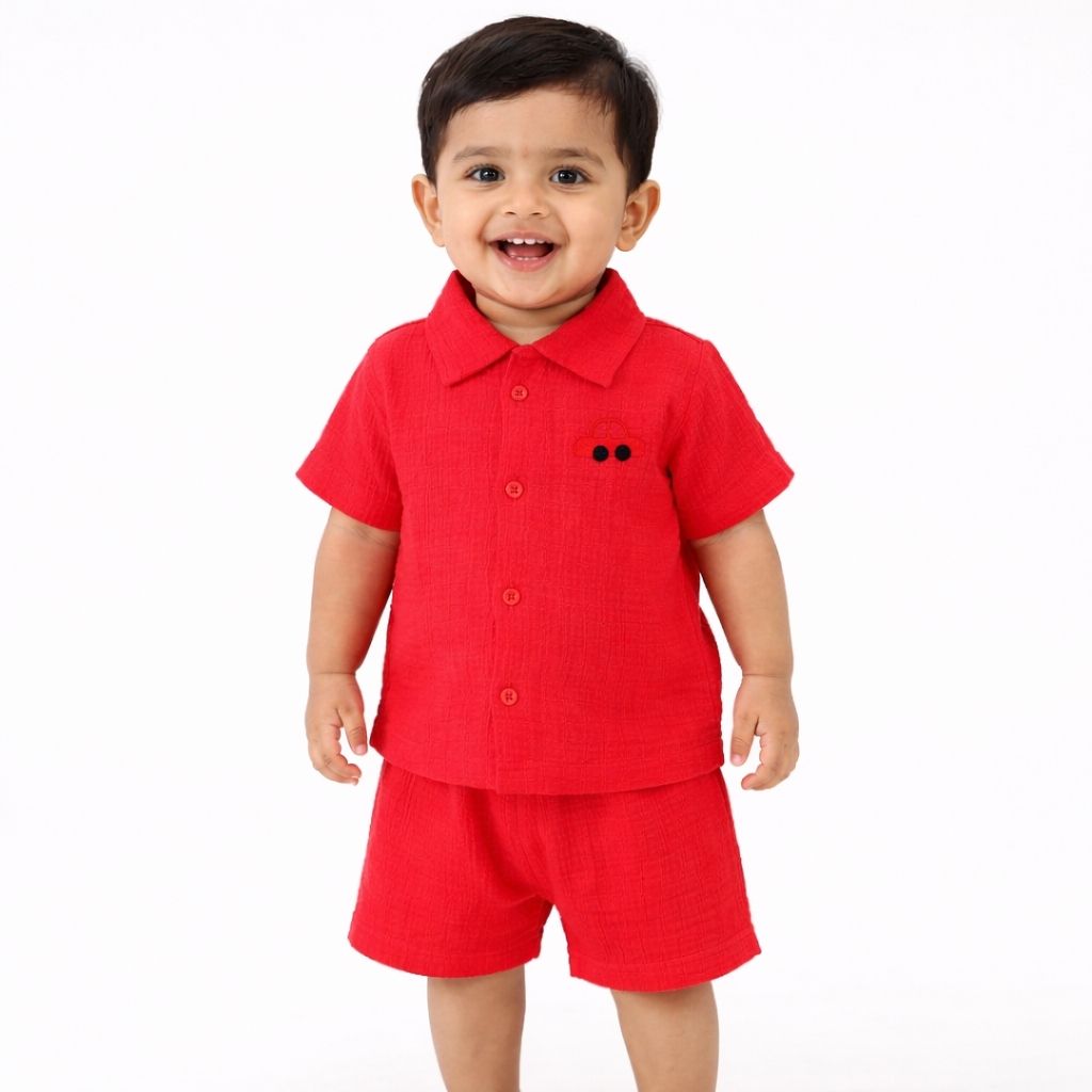 Muslin Shirt and trousers set - Coral pink