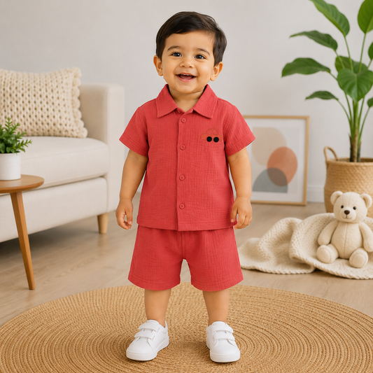 Muslin Shirt and trousers set - Coral pink