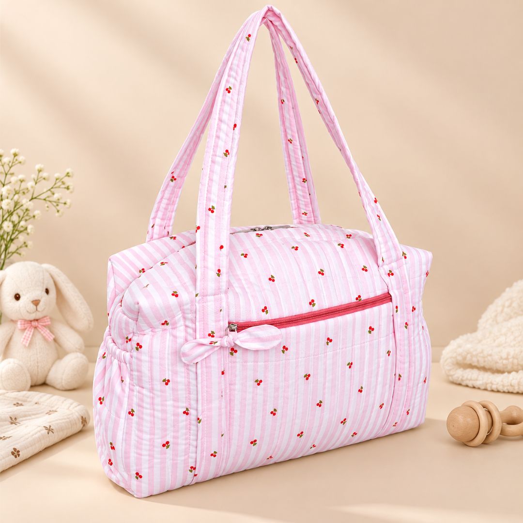 Pink Cherry Muslin Diaper Bag for Newborn | Pikaboo Kidz