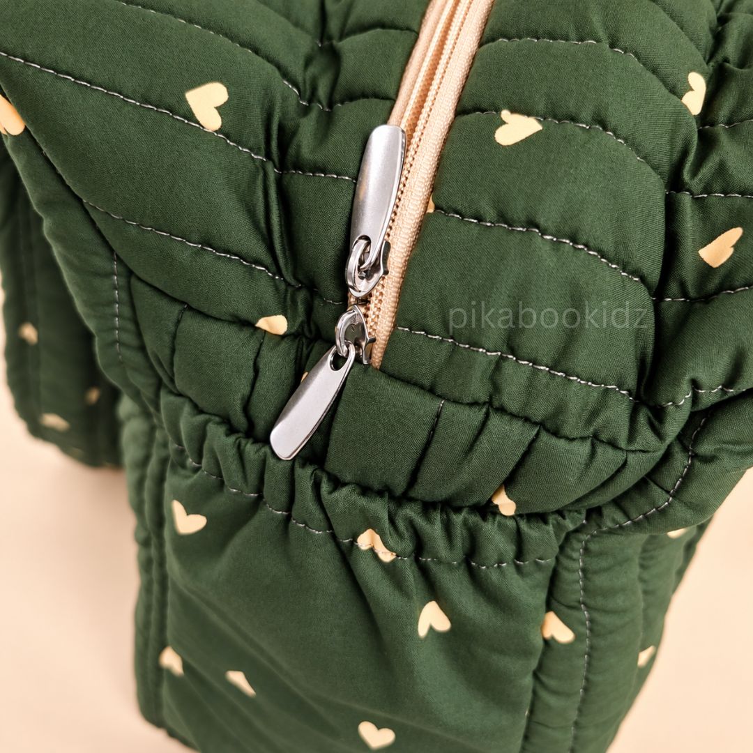 Olive green Heart Muslin Diaper Bag for Newborn | Pikaboo Kidz