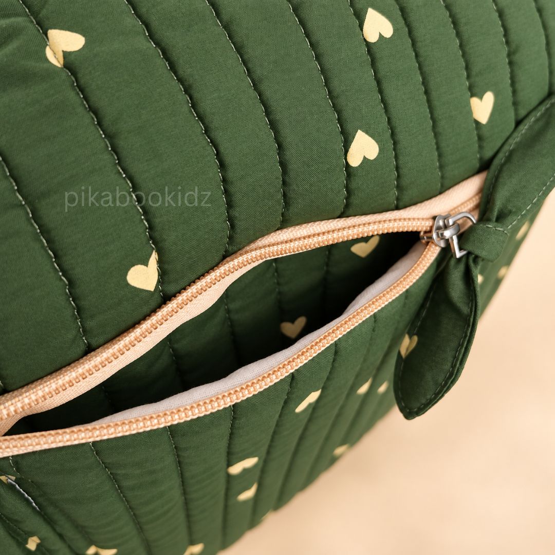 Olive green Heart Muslin Diaper Bag for Newborn | Pikaboo Kidz
