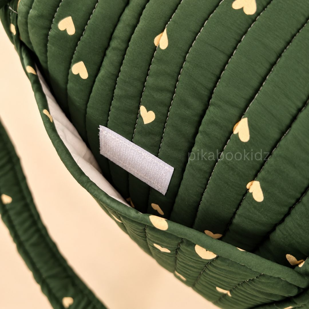 Olive green Heart Muslin Diaper Bag for Newborn | Pikaboo Kidz