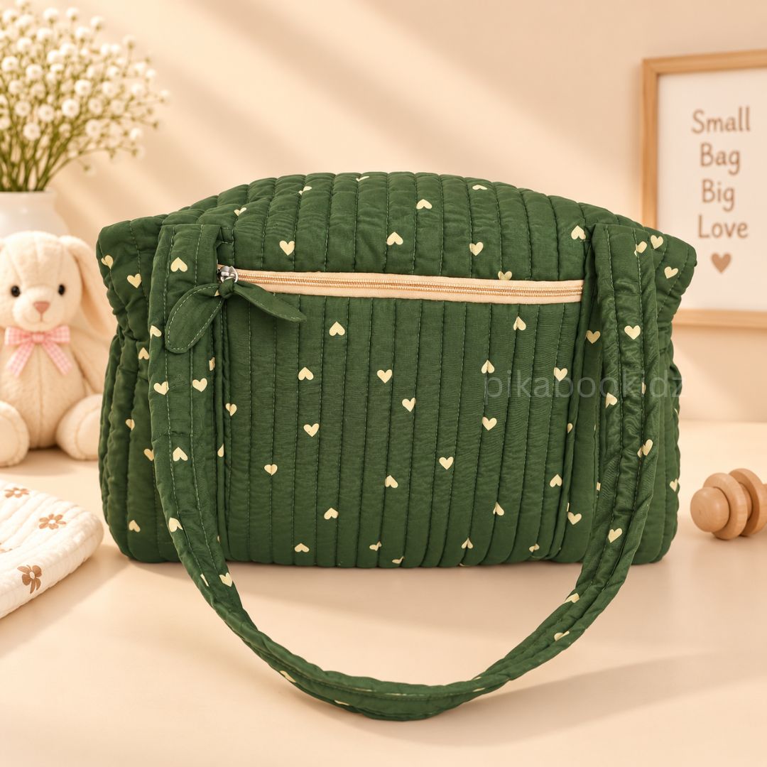 Olive green Heart Muslin Diaper Bag for Newborn | Pikaboo Kidz