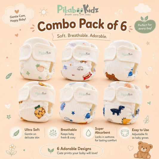 Muslin Velcro Diaper Pack of any 6
