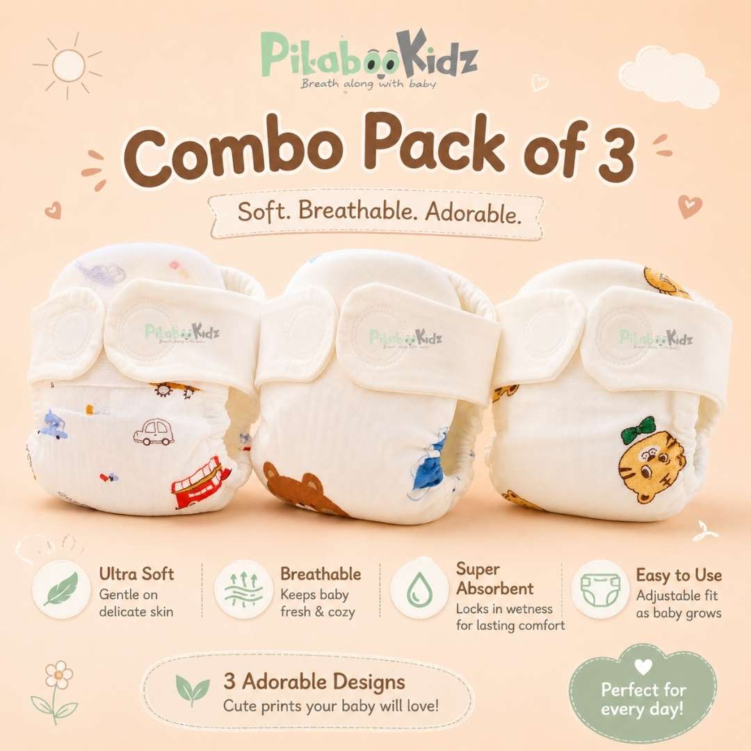 Muslin Velcro Diaper Pack of any 3