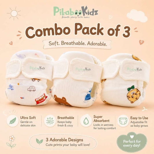 Muslin Velcro Diaper Pack of any 3