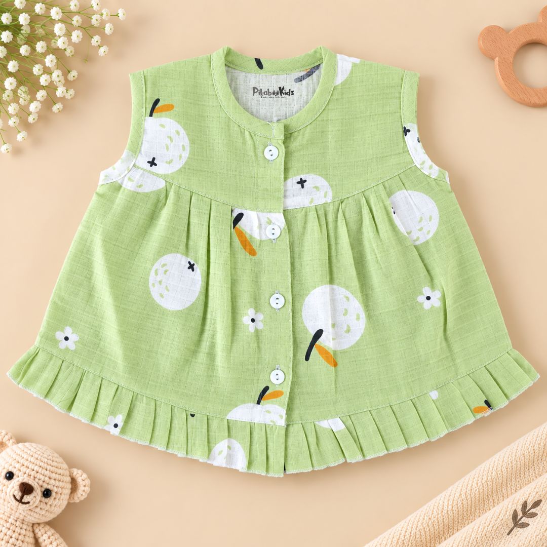 Muslin Button frock 0-6M - green