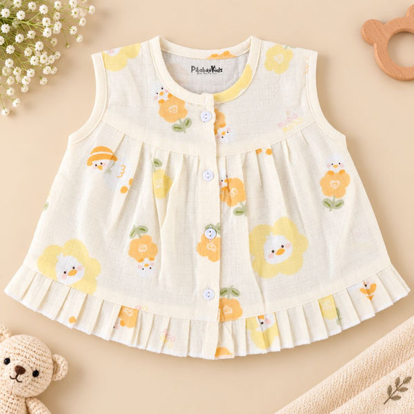 Muslin Button frock 0-6M - Flowers