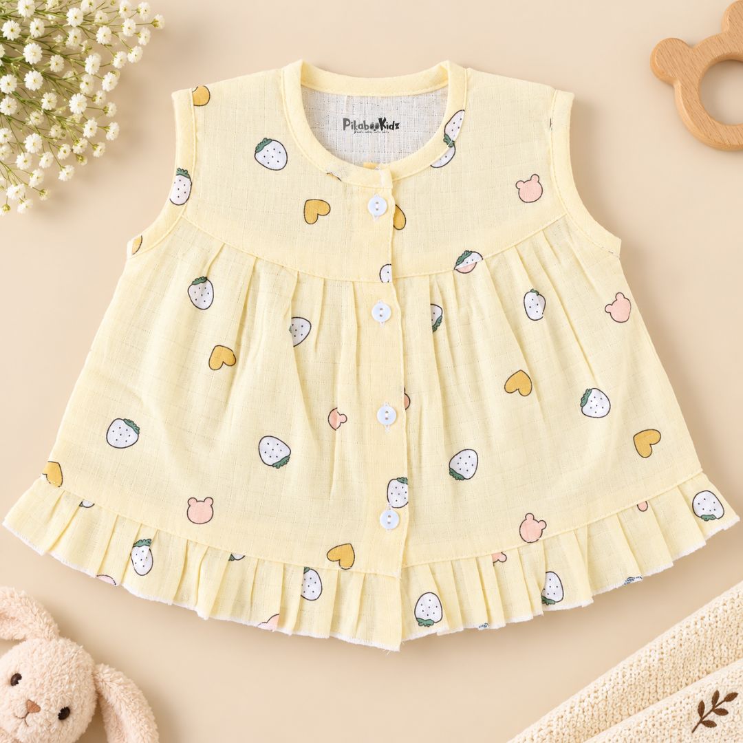 Muslin Button frock 0-6M - Yellow