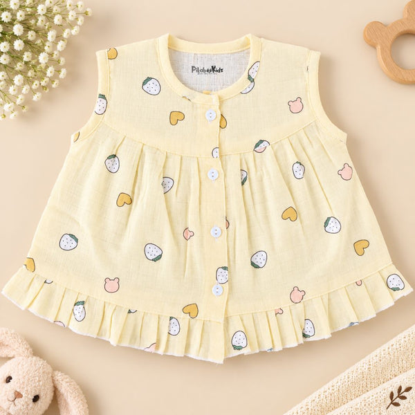 Muslin Button frock 0-6M - Yellow