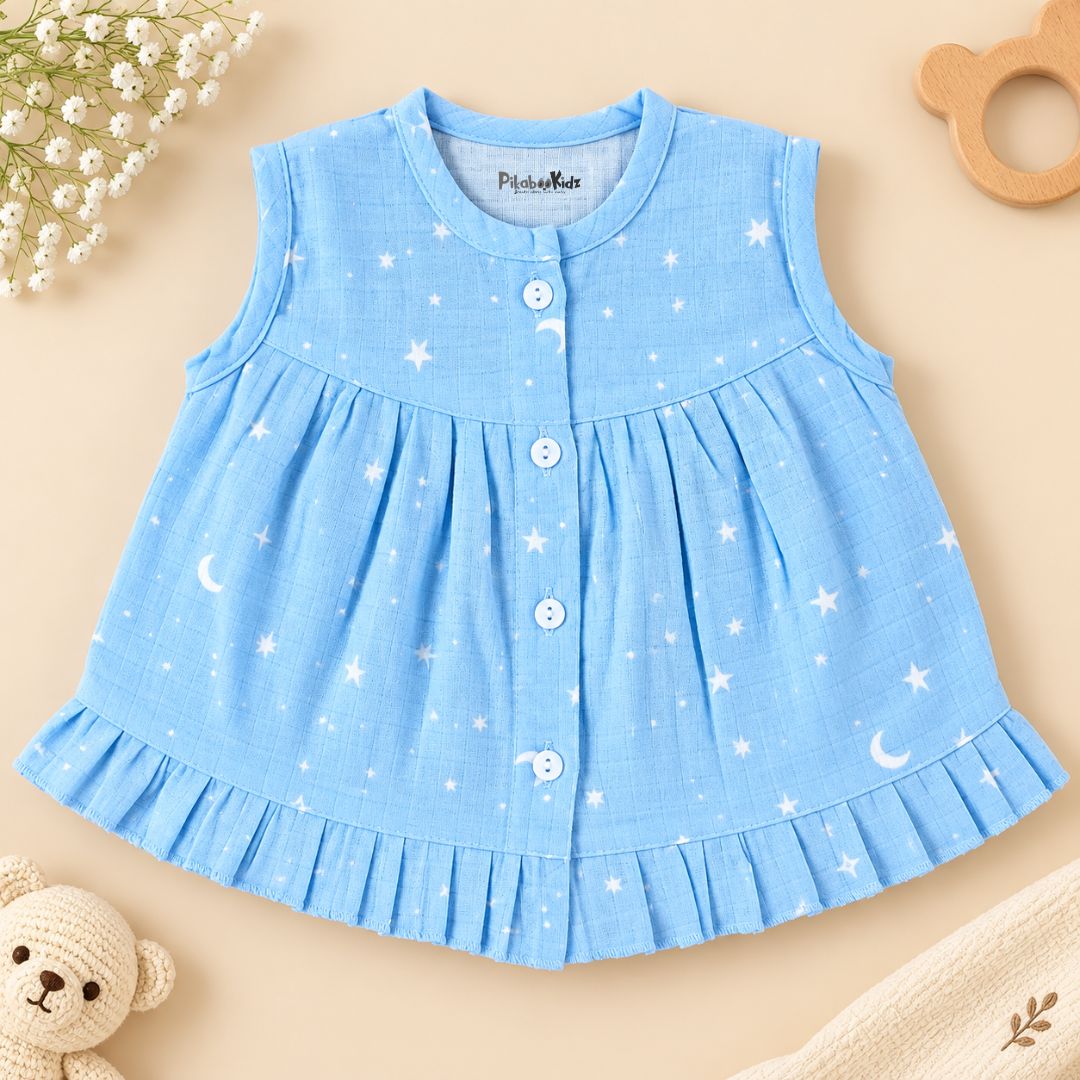 Muslin Button frock 0-6M - Stars
