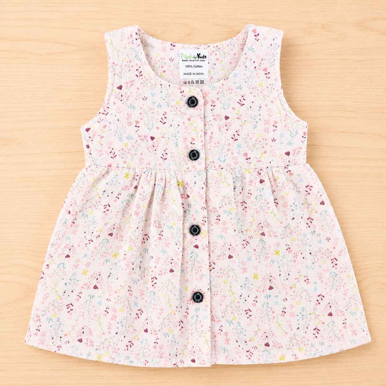 Muslin Button Sleeveless Frock - Hearts