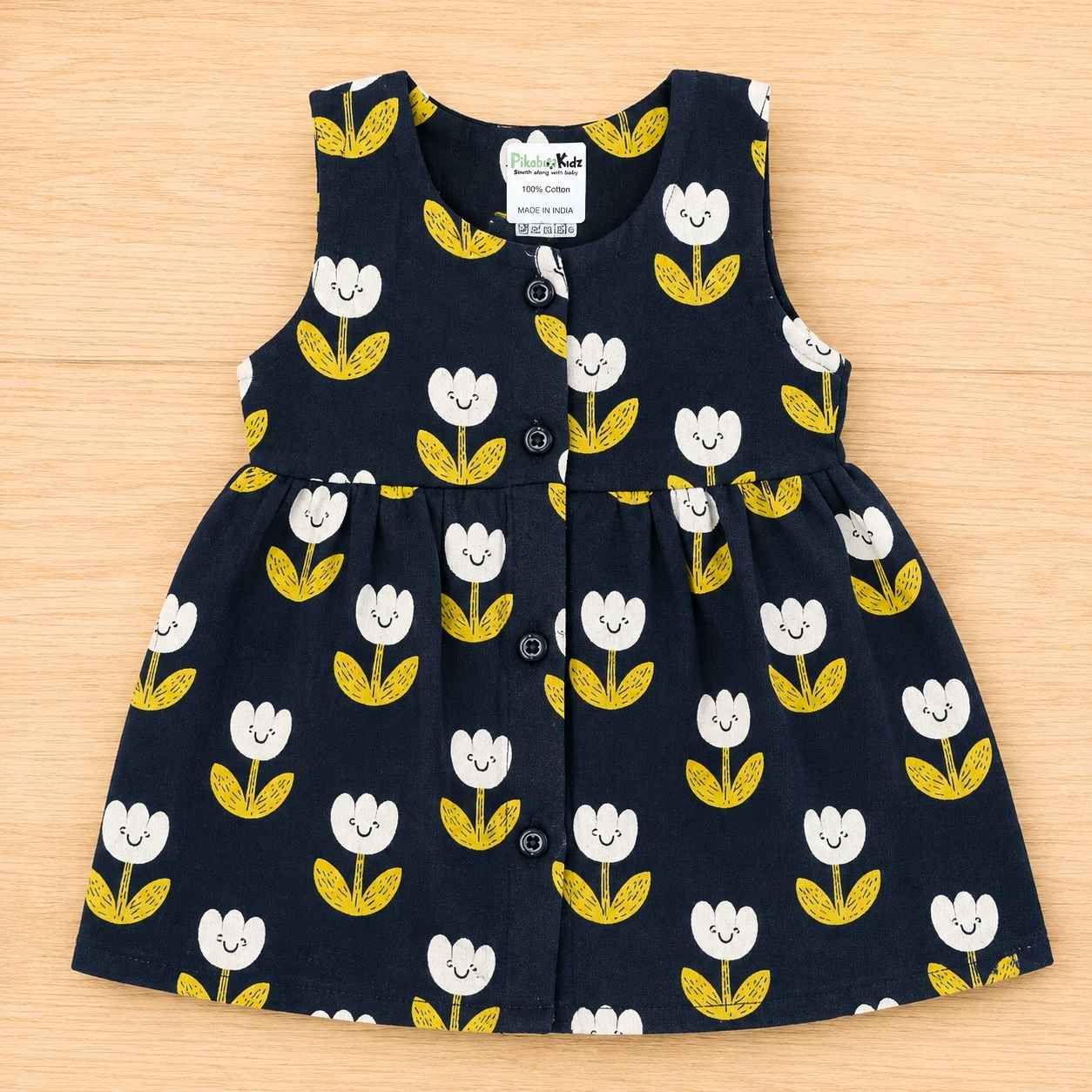 Muslin Button Sleeveless Frock - Tulip