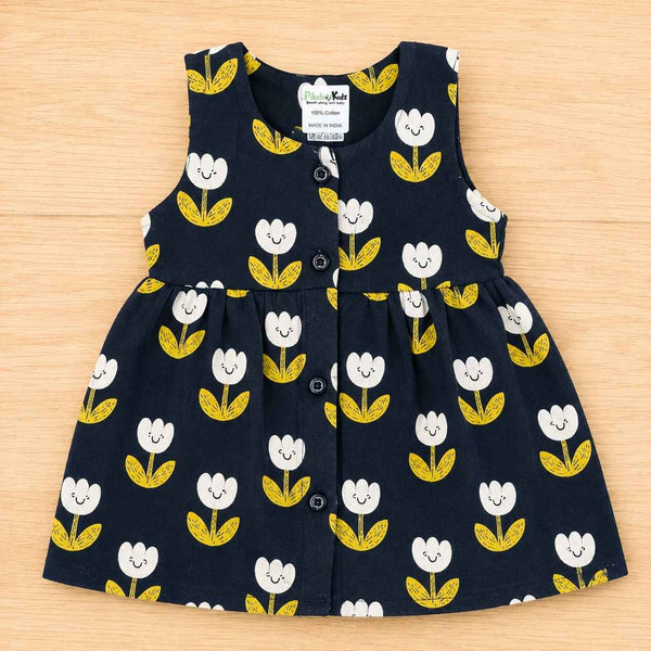 Muslin Button Sleeveless Frock - Tulip
