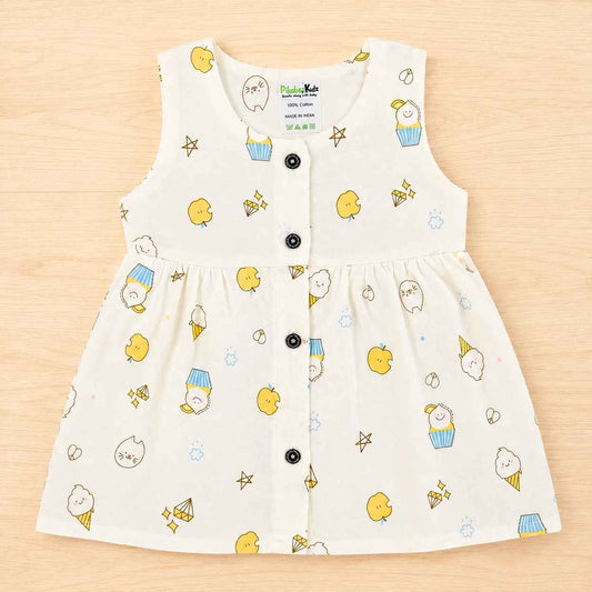 Muslin Button Sleeveless Frock - Desserts