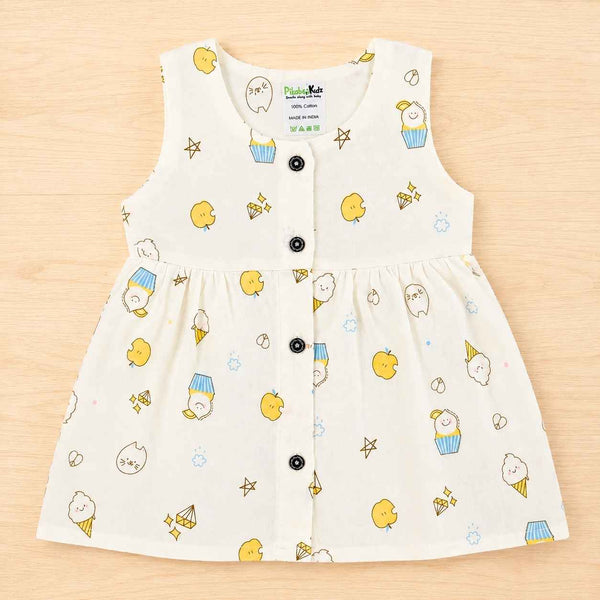 Muslin Button Sleeveless Frock - Desserts