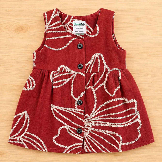Muslin Button Sleeveless Frock - Maroon