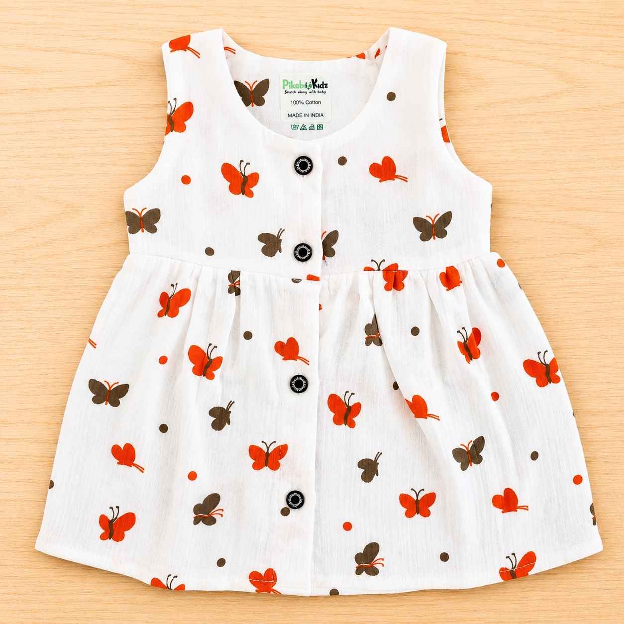 Muslin Button Sleeveless Frock - Butterfly
