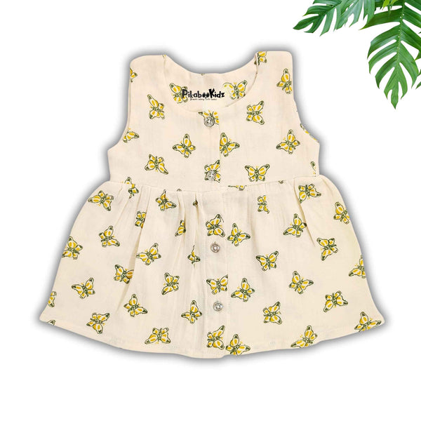 Muslin Button Sleeveless Frock - Butterfly