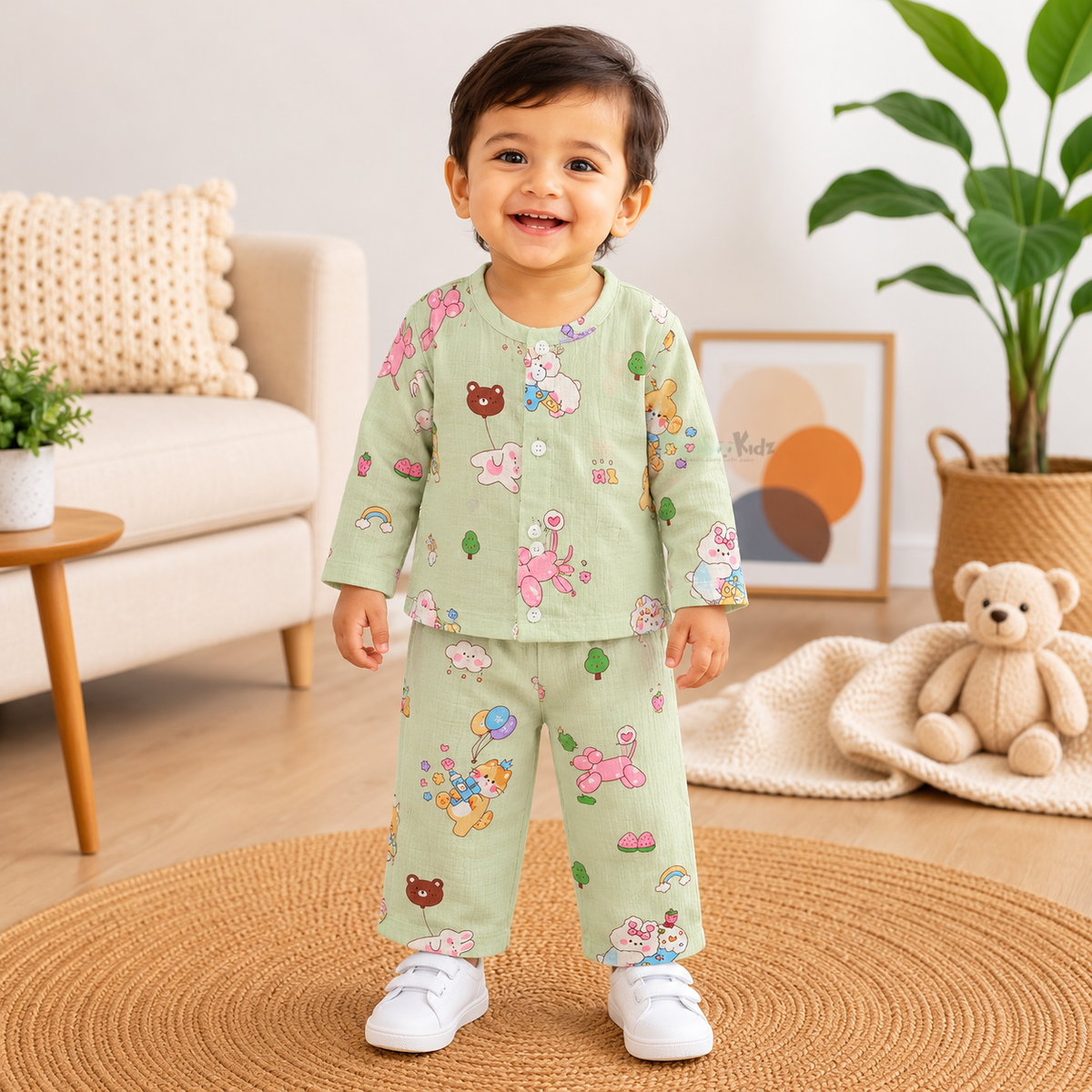 Muslin Fullsleeve shirt and Pants - Green CAT