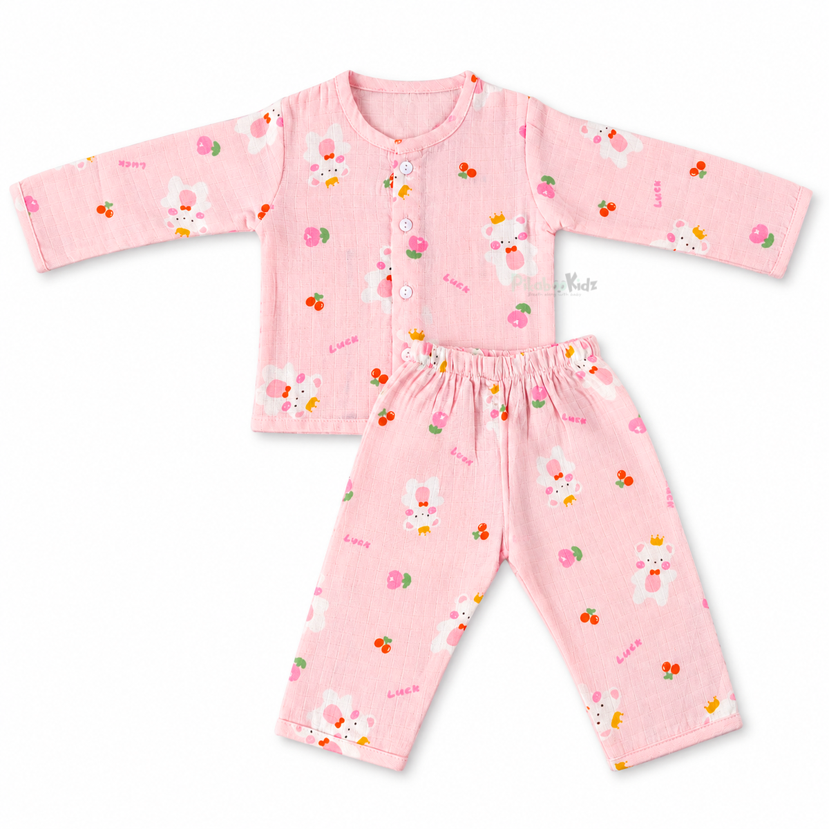 Muslin Fullsleeve shirt and Pants - Lucky pink