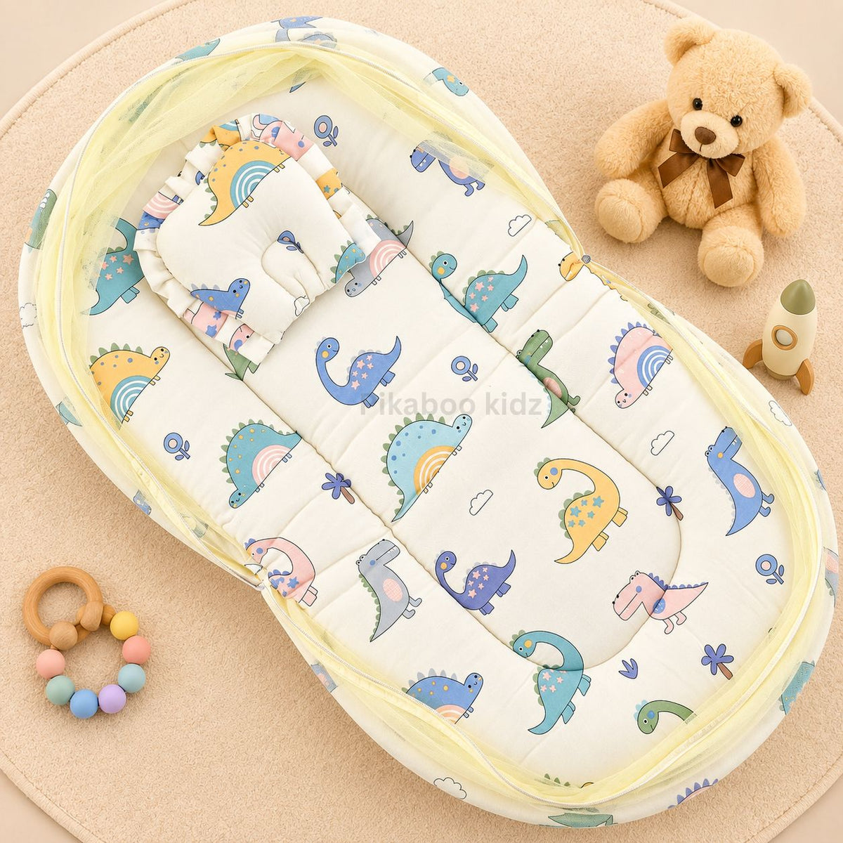 Muslin Carry Nest + Net Bed Combo - Dino