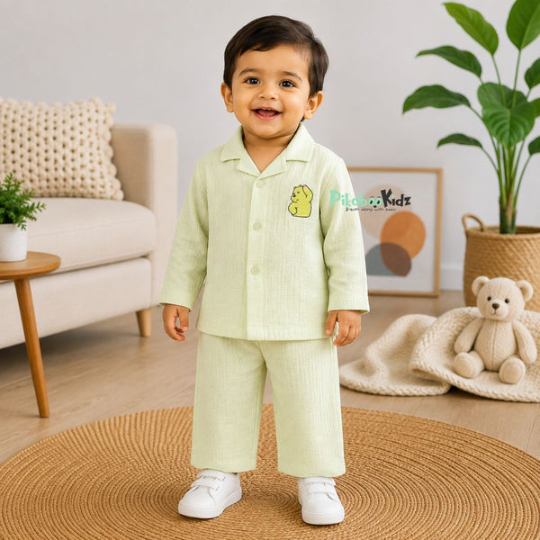 Crinkled Muslin Fullsleeve shirt and Pants - Pastel Green