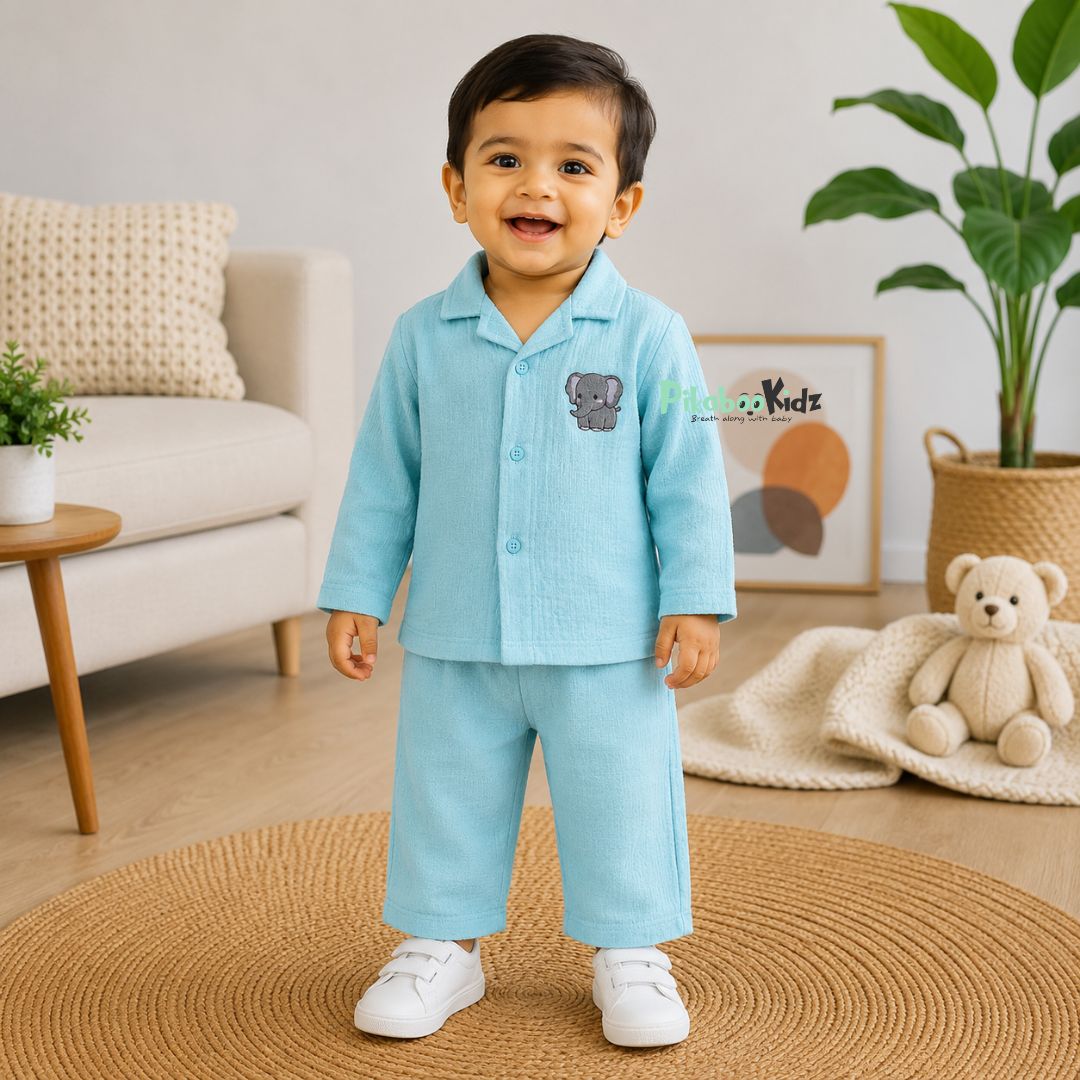 Crinkled Muslin Fullsleeve shirt and Pants - Blue