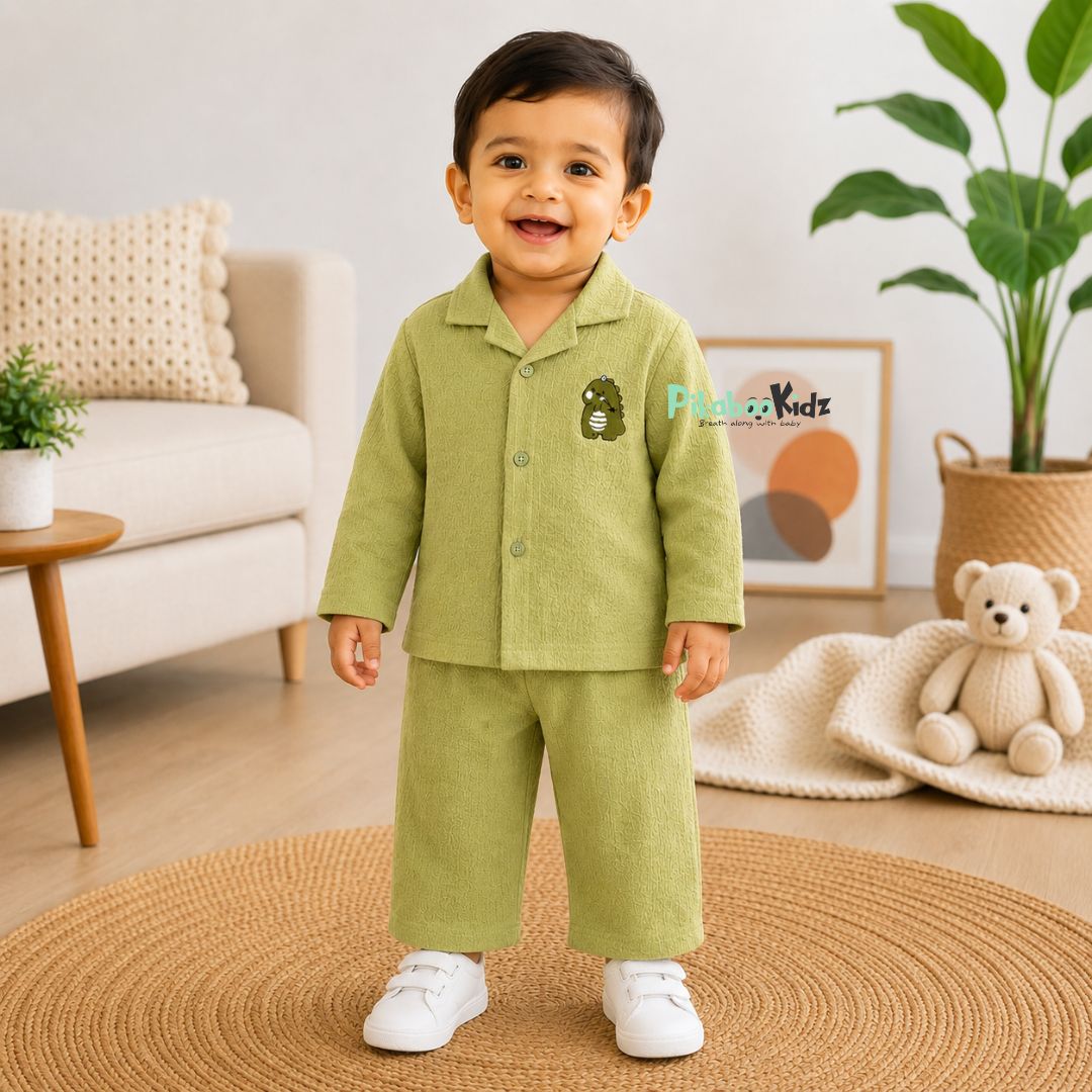 Crinkled Muslin Fullsleeve shirt and Pants - Olive Green
