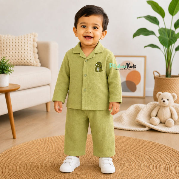 Crinkled Muslin Fullsleeve shirt and Pants - Olive Green