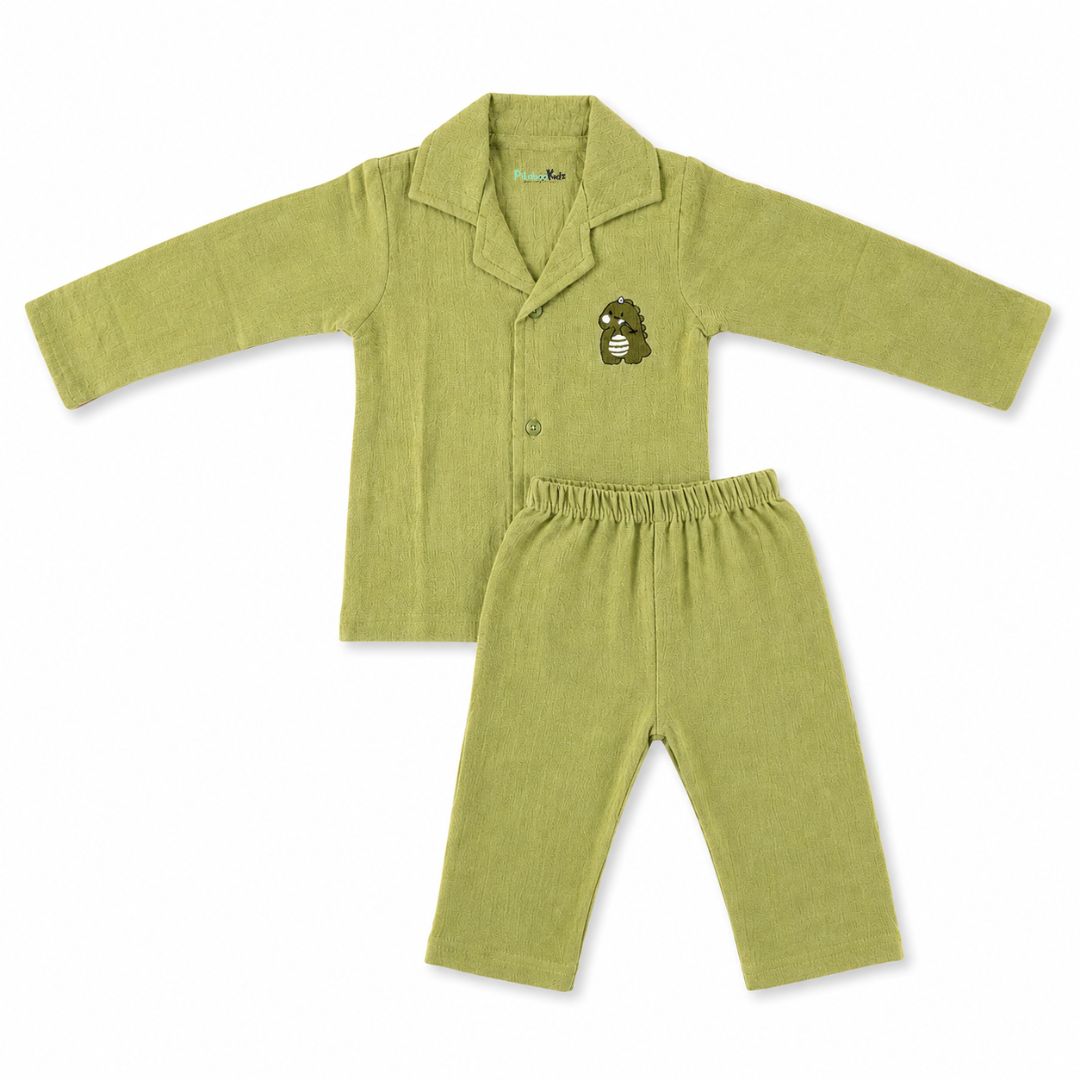Crinkled Muslin Fullsleeve shirt and Pants - Olive Green