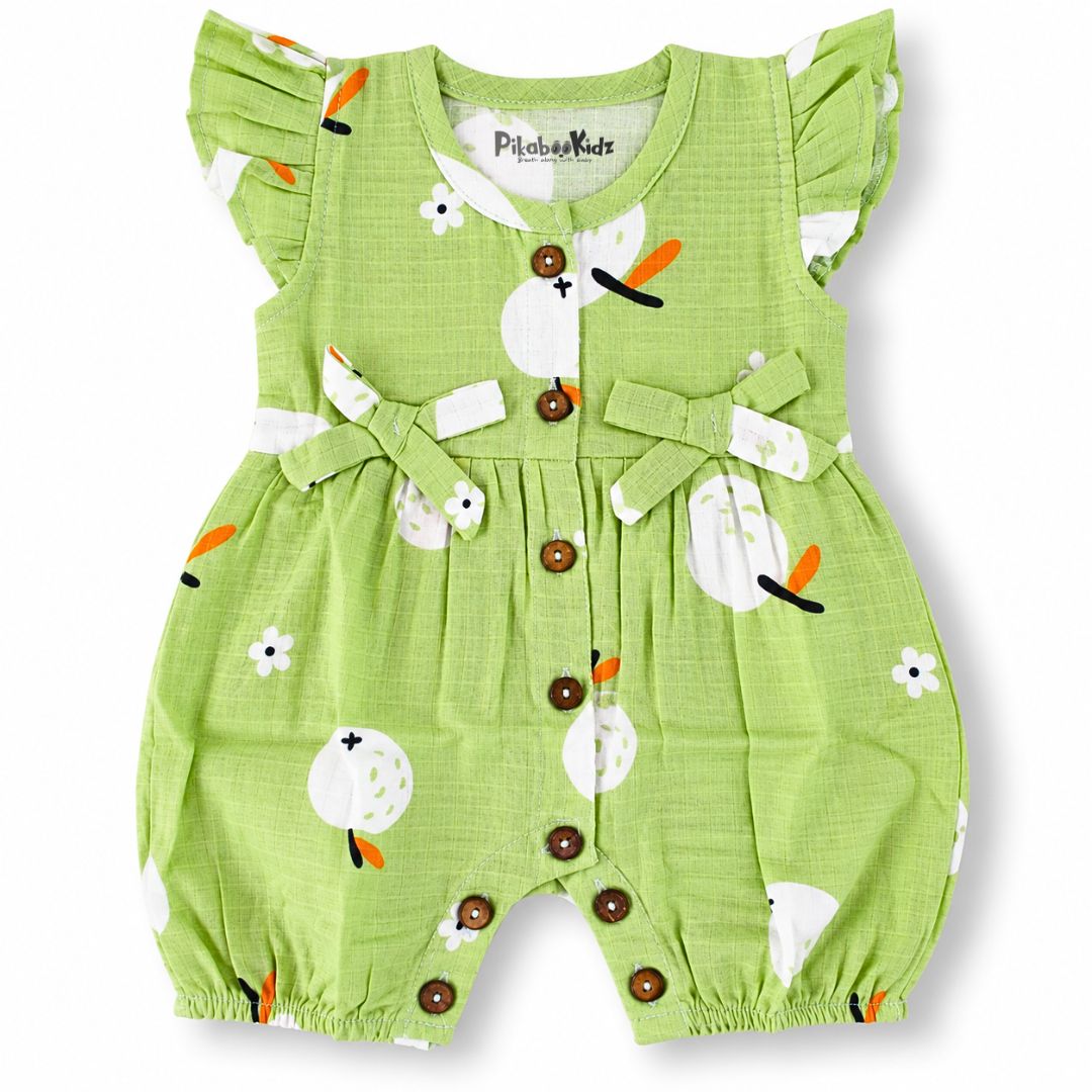 Baby Girl Muslin Romper | Green Print Cotton Romper