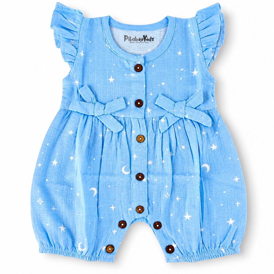 Baby Girl Muslin Romper | Blu stars Print Cotton Romper