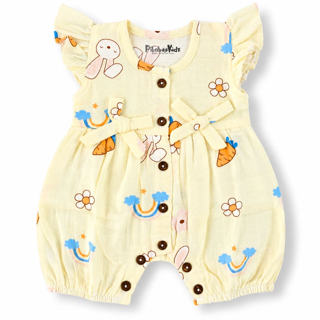 Baby Girl Muslin Romper | Rainbow Print Cotton Romper