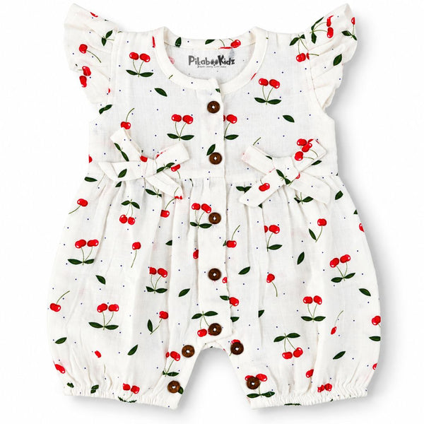 Baby Girl Muslin Romper | Cherry Print Cotton Romper