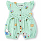 Baby Girl Muslin Romper | green teddy Print Cotton Romper