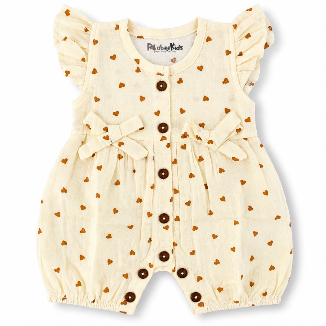 Baby Girl Muslin Romper | Heart Print Cotton Romper